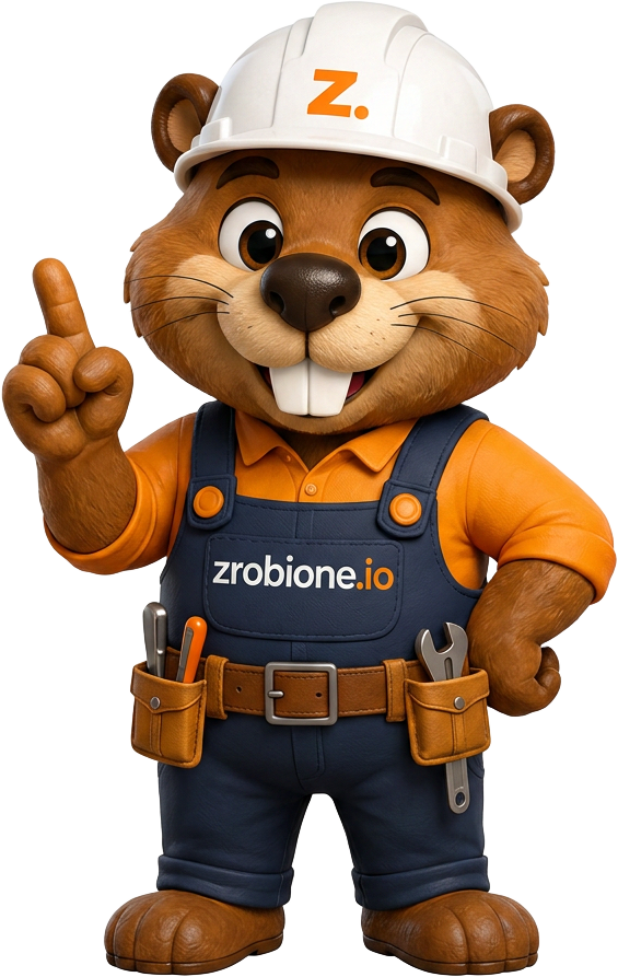 Maskotka zrobione.io wskazująca poradę